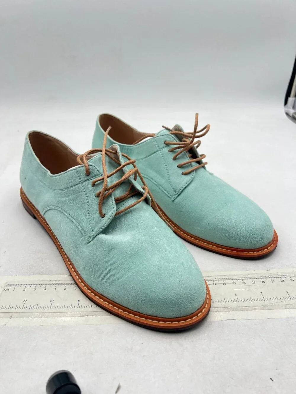FSJ Green Men's Oxford Round Toe Lace-up Low Stacked Heel Wingtip Dress Shoes